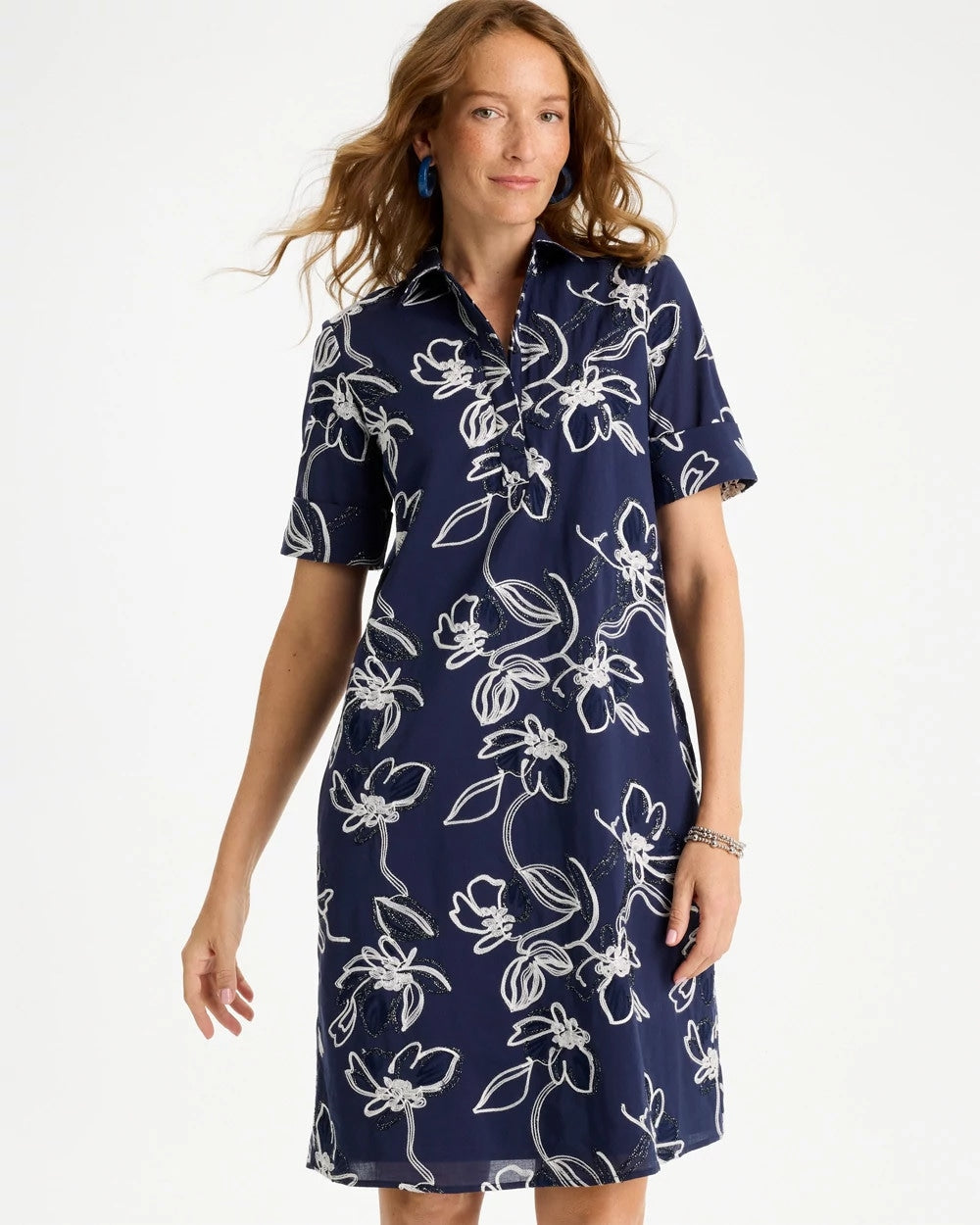 Chico's Featured - Embroidered Floral Dress Passport Blue