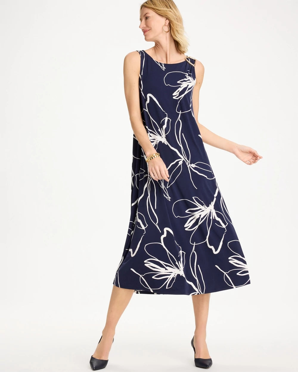 Chico's Hot Sale - Travelers™ Knit Botanical Jeweled Dress Passport Blue
