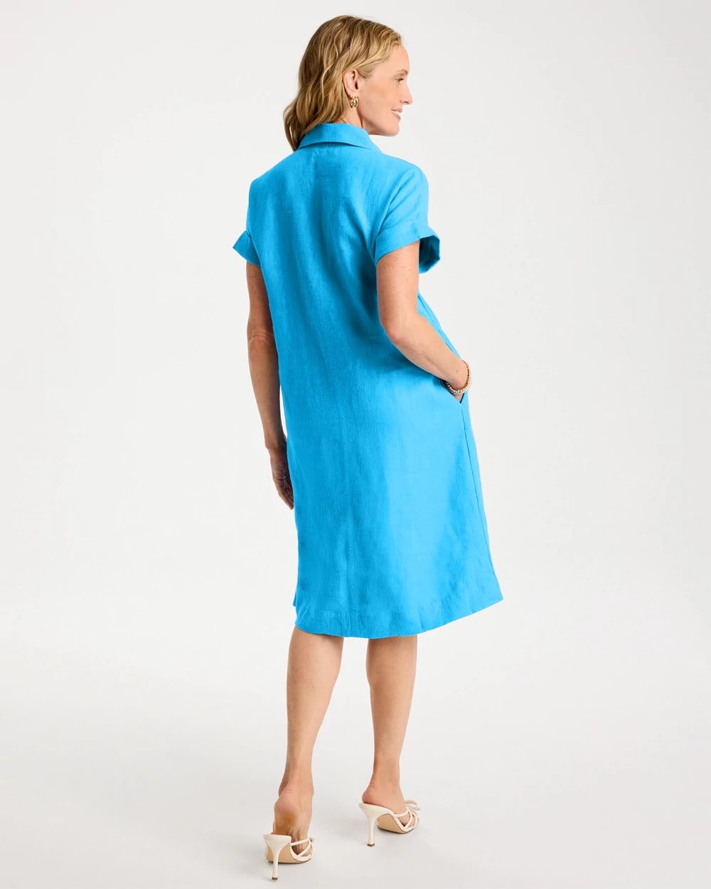 Chico's Premium - Linen Collared Dress Blue Tide