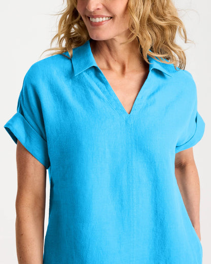 Chico's Premium - Linen Collared Dress Blue Tide
