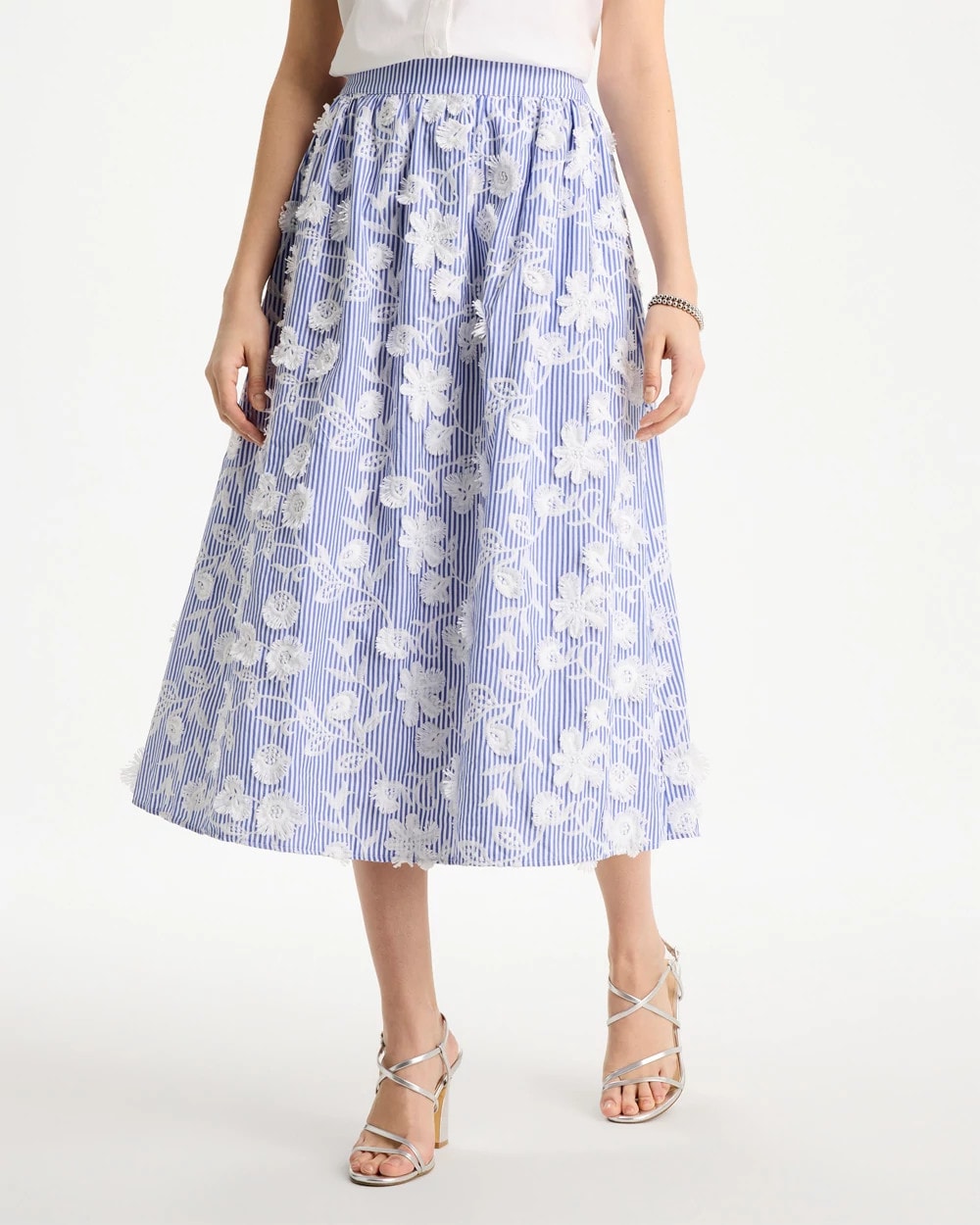 Chico's Deals - Cotton Embroidered Floral Skirt Alabaster