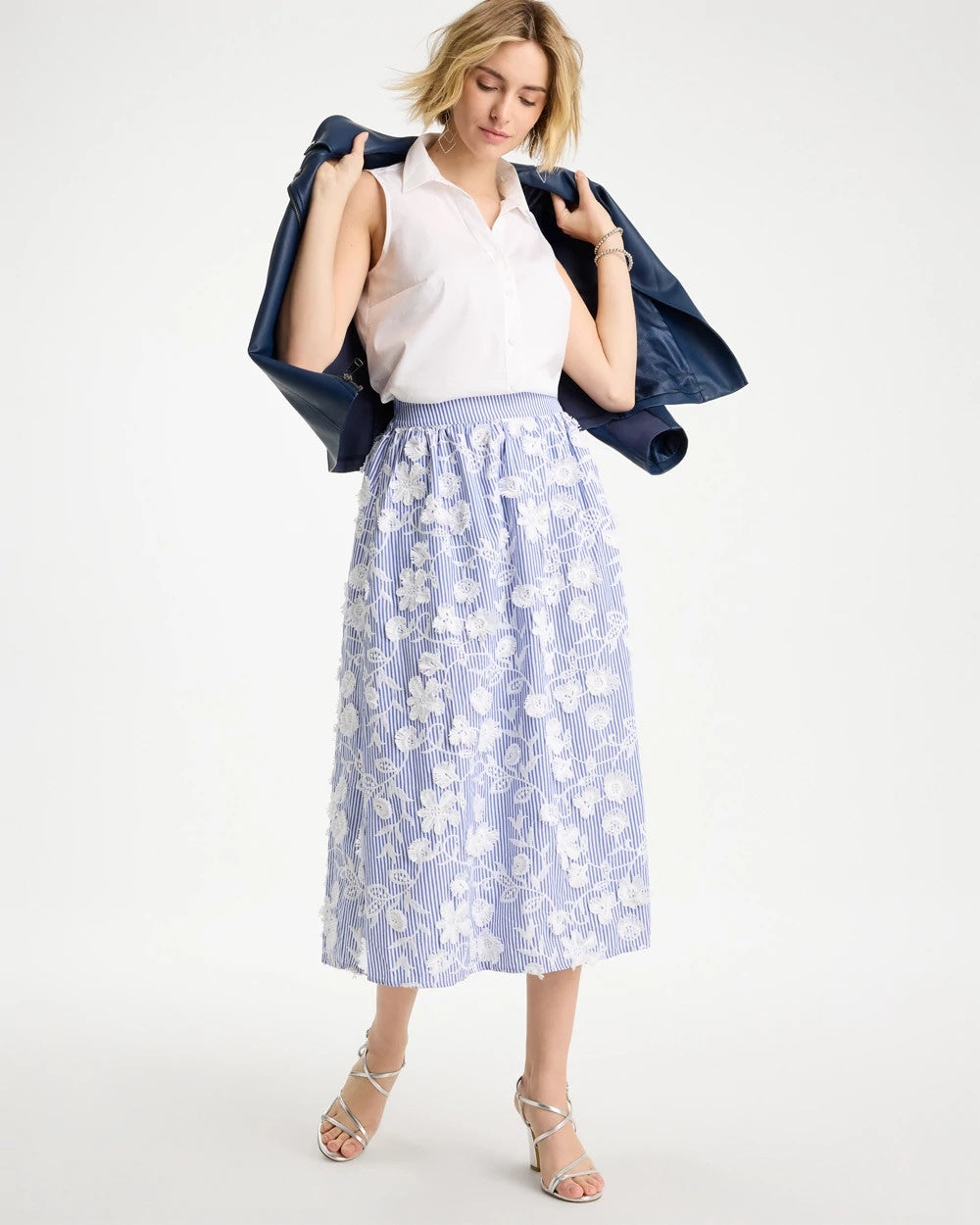 Chico's Deals - Cotton Embroidered Floral Skirt Alabaster