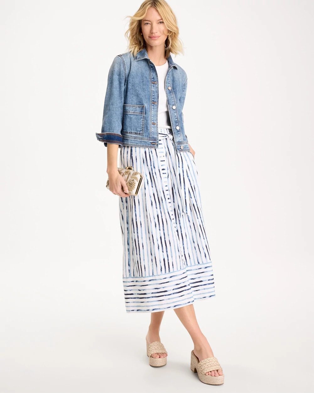 Chico's Sale - Palermo Striped Tie-Front Skirt Passport Blue