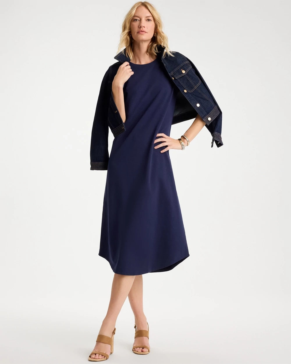 Chico's Latest - Soft-Stretch Cotton Slub Dress Passport Blue