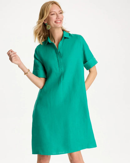 Chico's Essential - Linen Popover Dress Topanga Green