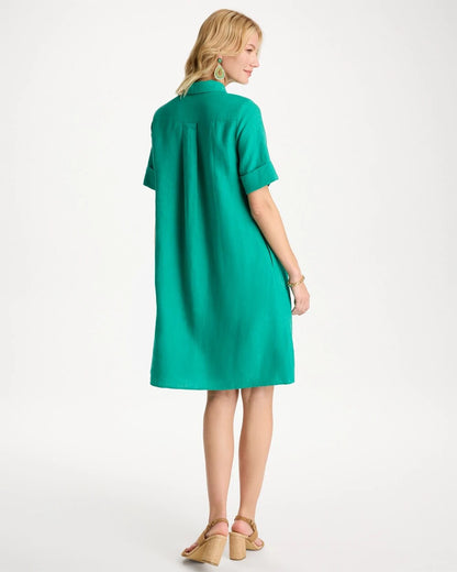Chico's Essential - Linen Popover Dress Topanga Green