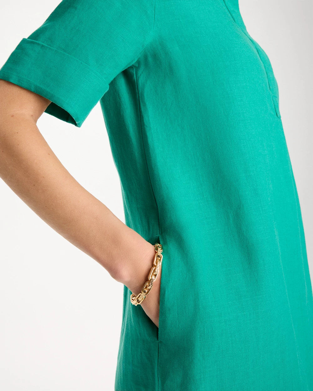 Chico's Essential - Linen Popover Dress Topanga Green