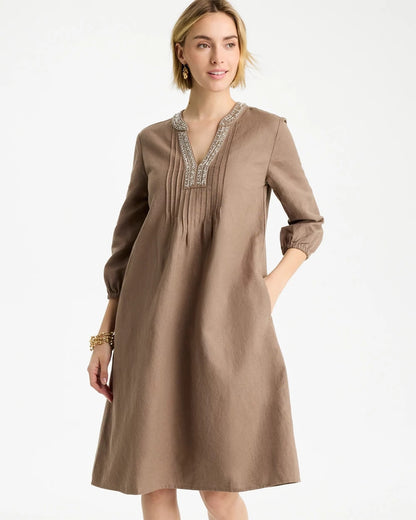 Chico's Popular - Linen-Cotton Pintuck Dress Topaz Smoke