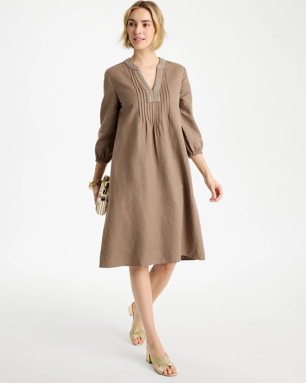 Chico's Popular - Linen-Cotton Pintuck Dress Topaz Smoke