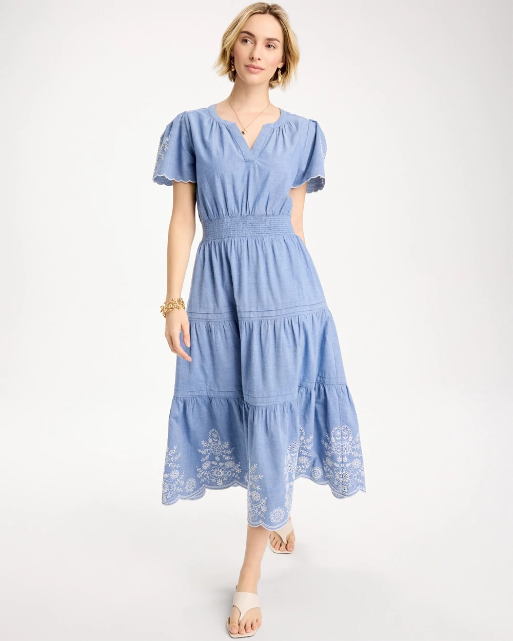 Chico's Premium - Chambray Embroidered Dress Light Indigo