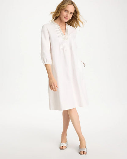 Chico's Premium - Embellished Pintuck Dress Alabaster