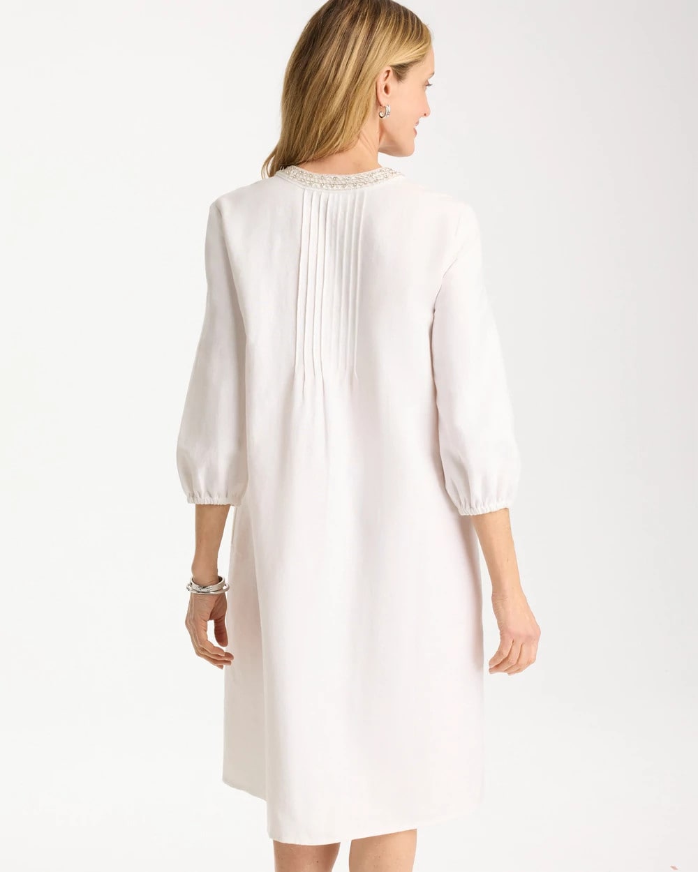 Chico's Premium - Embellished Pintuck Dress Alabaster