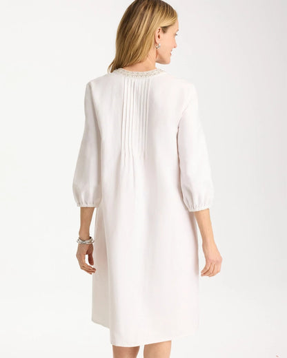 Chico's Premium - Embellished Pintuck Dress Alabaster