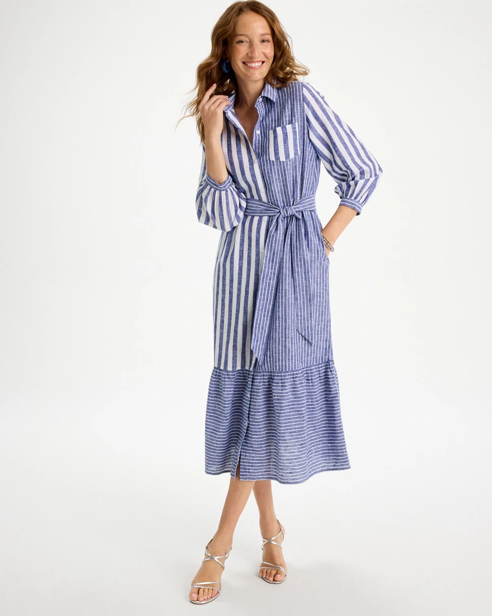 Chico's Deals - Linen-Cotton Striped Shirtdress Indigo