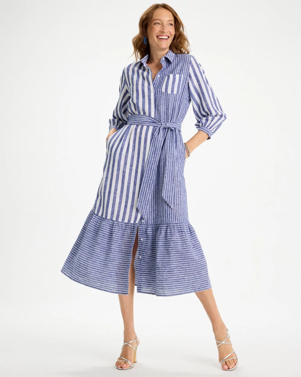 Chico's Deals - Linen-Cotton Striped Shirtdress Indigo