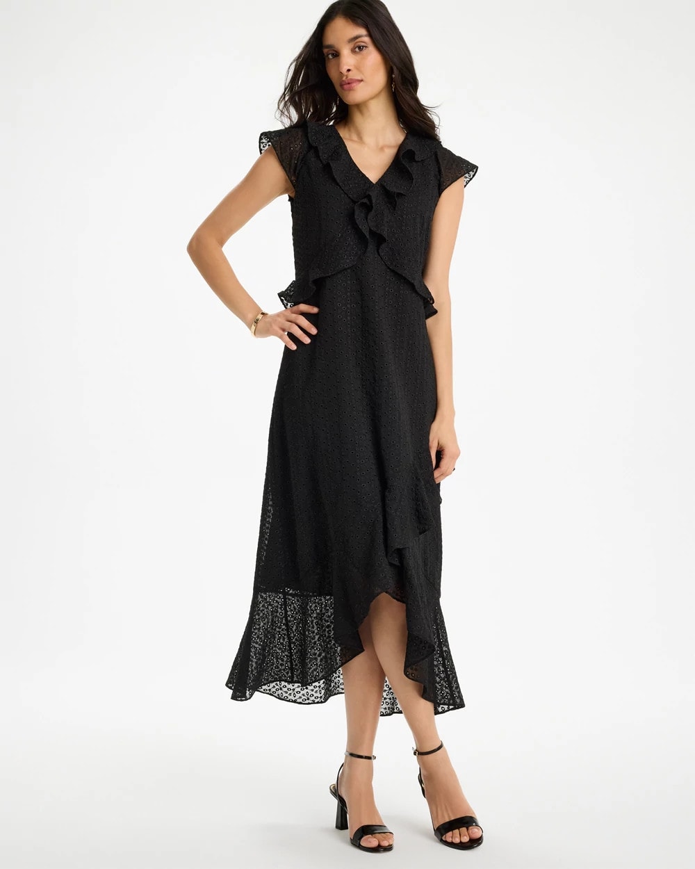 Chico's Best Price - Floral Surplice Ruffled Dress Black