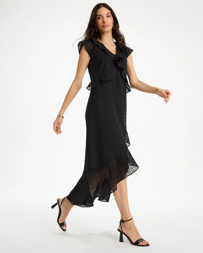 Chico's Best Price - Floral Surplice Ruffled Dress Black