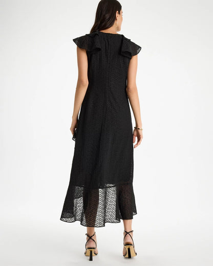 Chico's Best Price - Floral Surplice Ruffled Dress Black
