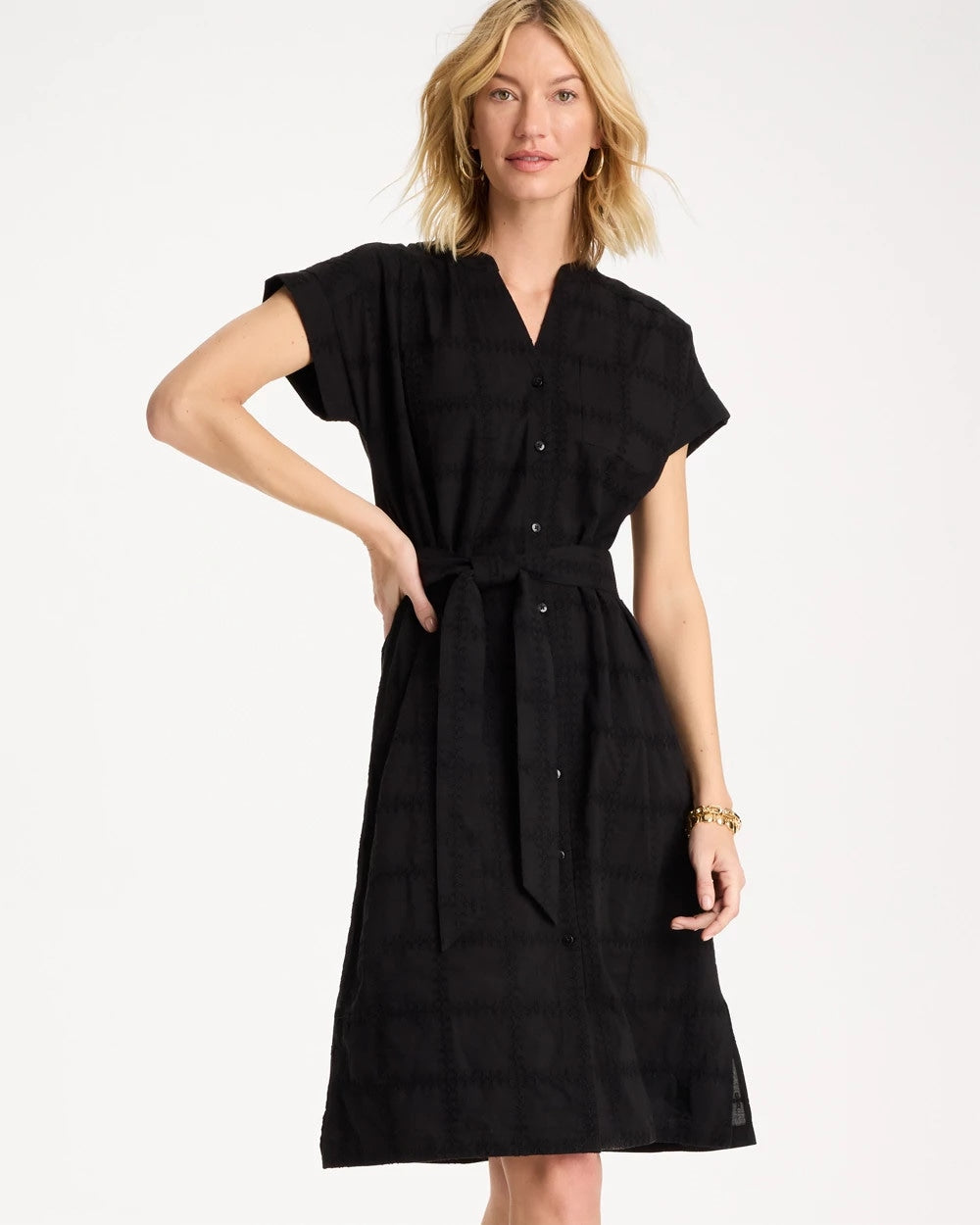 Chico's Classic - Embroidered Cotton Shirtdress Black
