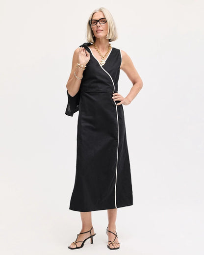 Chico's Essential - Sleeveless Surplice Linen Dress Black