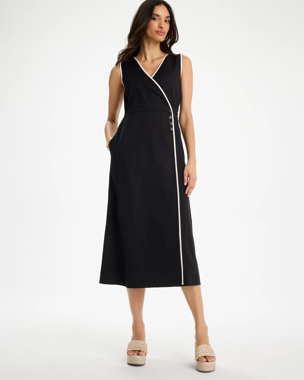 Chico's Essential - Sleeveless Surplice Linen Dress Black