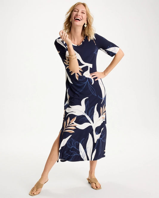 Chico's Customer Favorite - Printed Jersey Knit Column Dress Passport Blue
