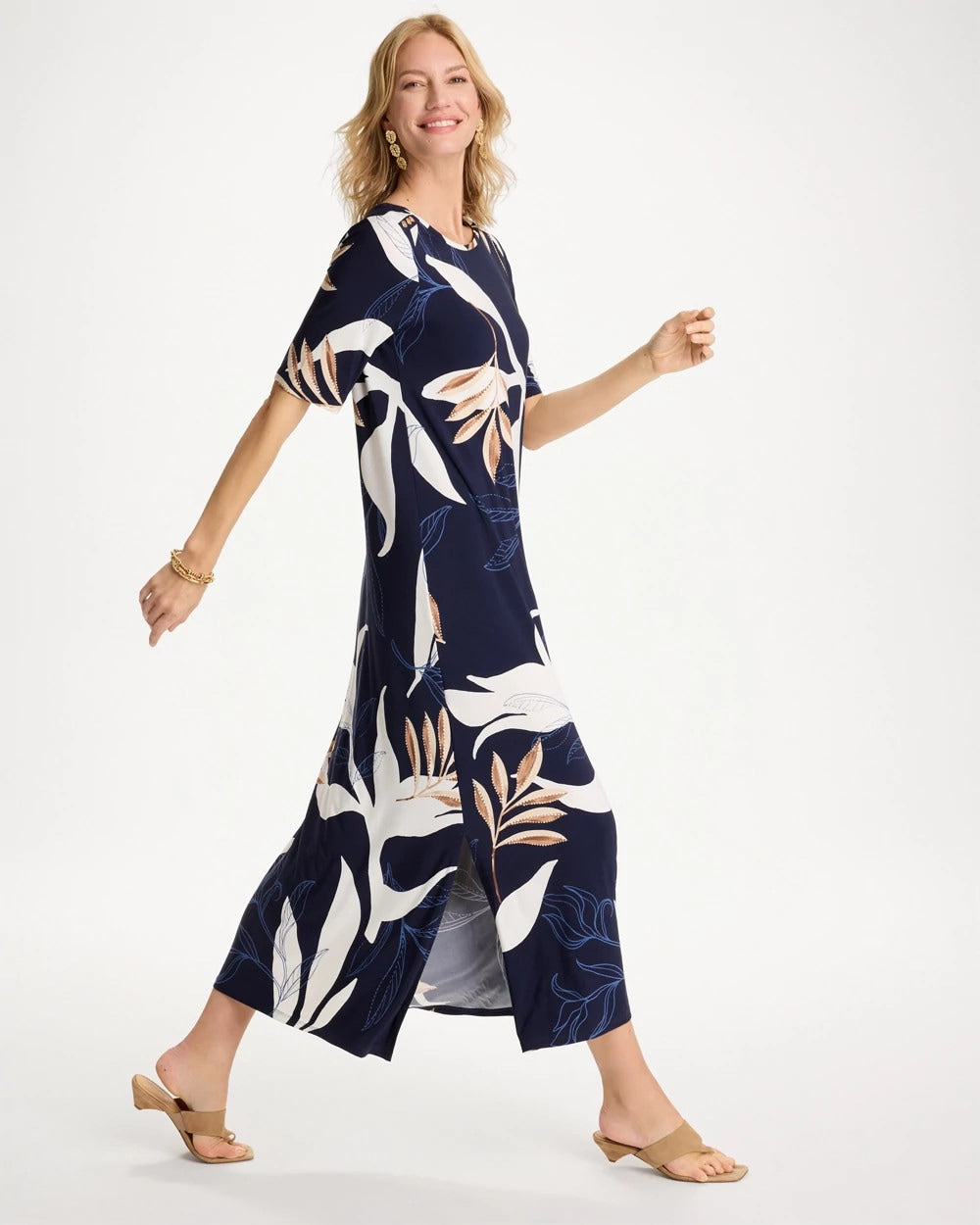 Chico's Customer Favorite - Printed Jersey Knit Column Dress Passport Blue