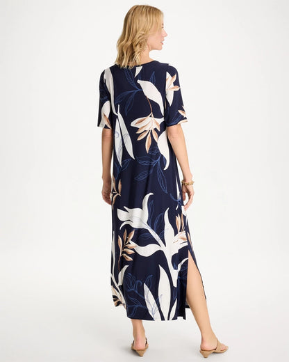 Chico's Customer Favorite - Printed Jersey Knit Column Dress Passport Blue