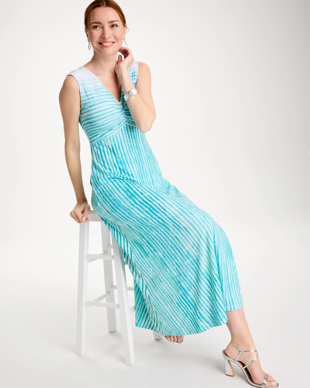 Chico's New - Ombre Coastal Striped Knit Dress Bondi Blue