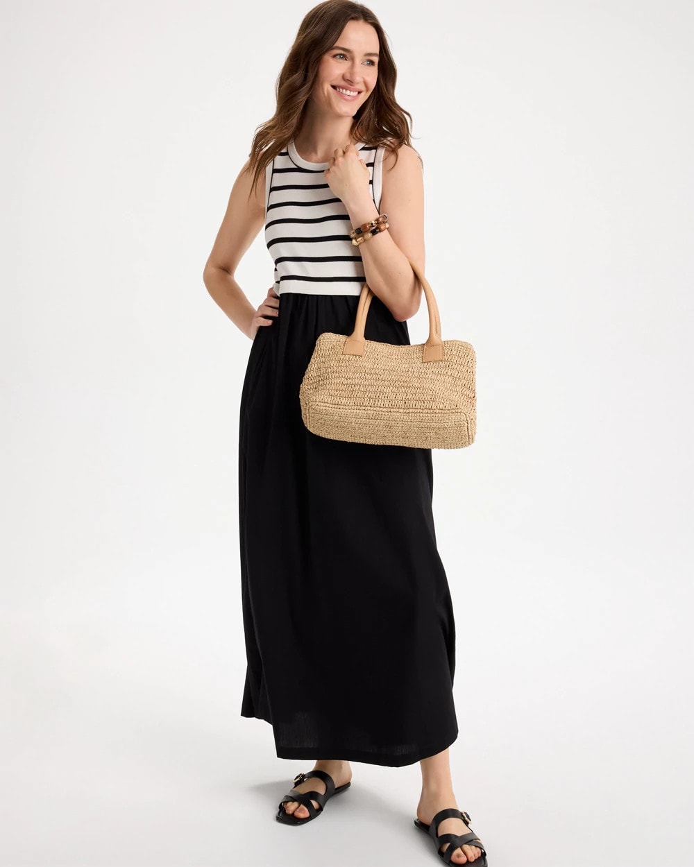 Chico's Trending - Poplin Cotton Rib Mix Dress Black