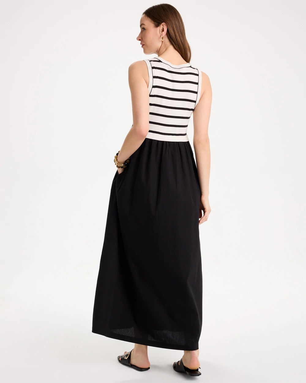 Chico's Trending - Poplin Cotton Rib Mix Dress Black