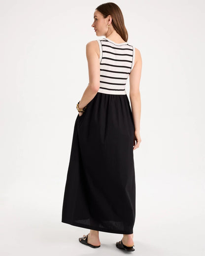 Chico's Trending - Poplin Cotton Rib Mix Dress Black