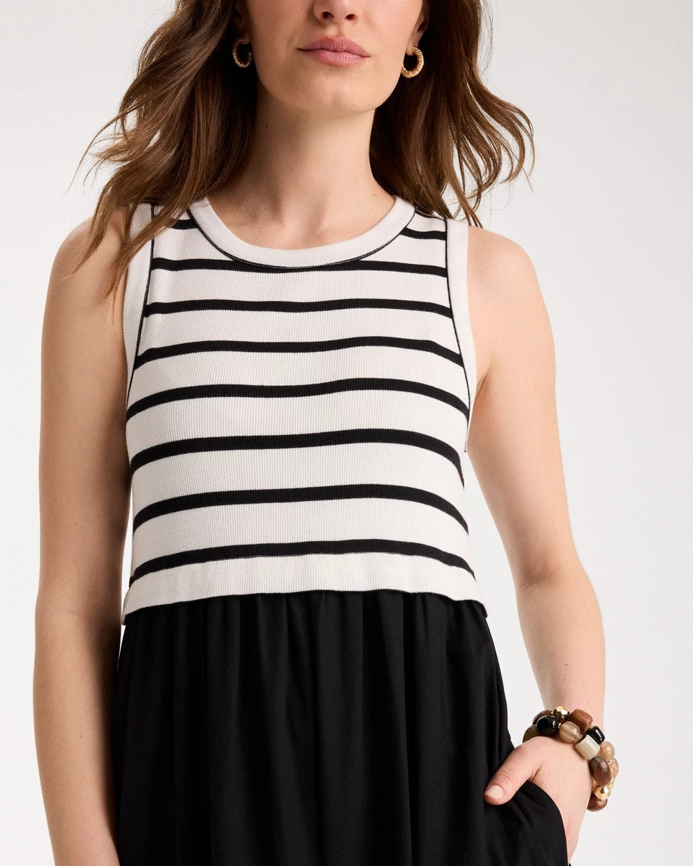 Chico's Trending - Poplin Cotton Rib Mix Dress Black