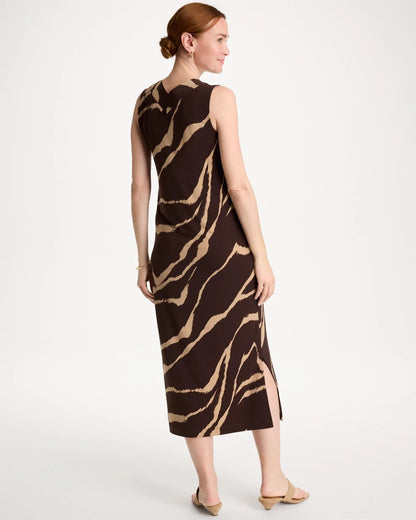 Chico's Classic - Travelers™ Zebra Double V-Neck Maxi Dress Cocoa Bean
