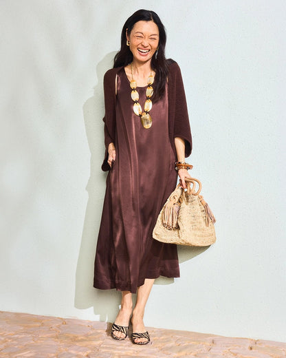 Chico's Popular - Faux Satin Sleeveless Dress Deep Brown