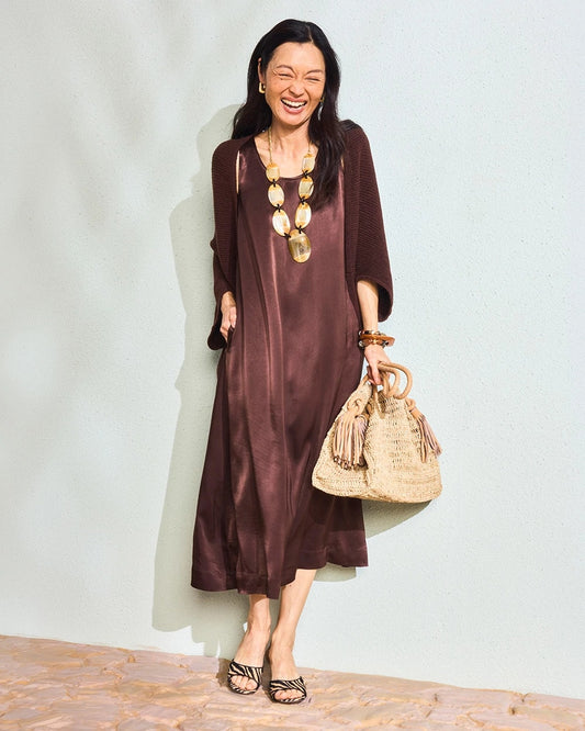 Chico's Popular - Faux Satin Sleeveless Dress Deep Brown