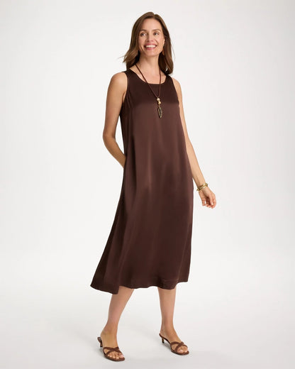 Chico's Popular - Faux Satin Sleeveless Dress Deep Brown