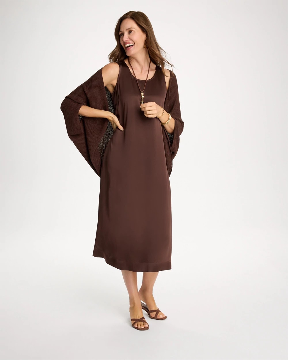 Chico's Popular - Faux Satin Sleeveless Dress Deep Brown