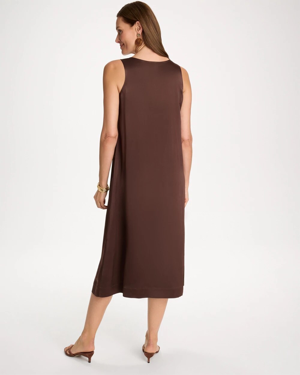 Chico's Popular - Faux Satin Sleeveless Dress Deep Brown