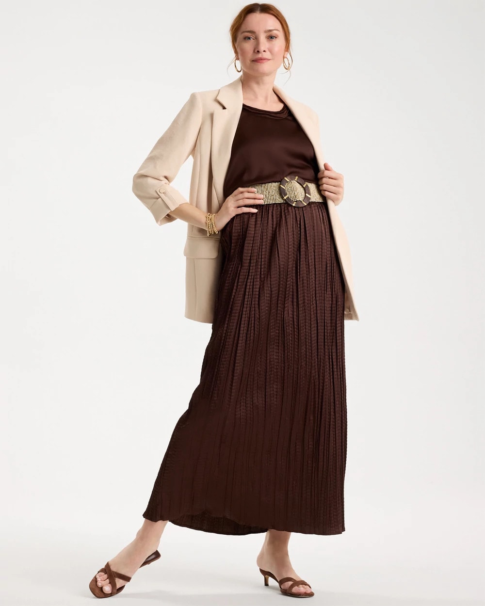 Chico's Special Offer - Satin Crinkle Maxi Skirt Deep Brown