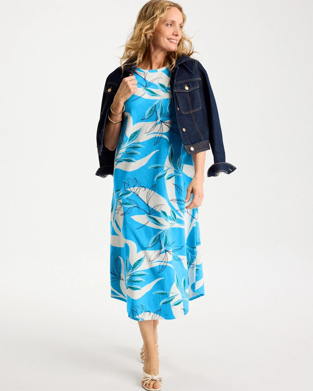 Chico's Top Pick - Printed Soft-Stretch Cotton Slub Dress Blue Tide