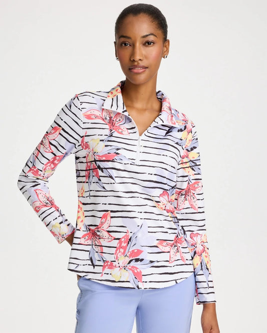 Chico's Latest - Zenergy® UPF Lily Print Half Zip Calypso Coral