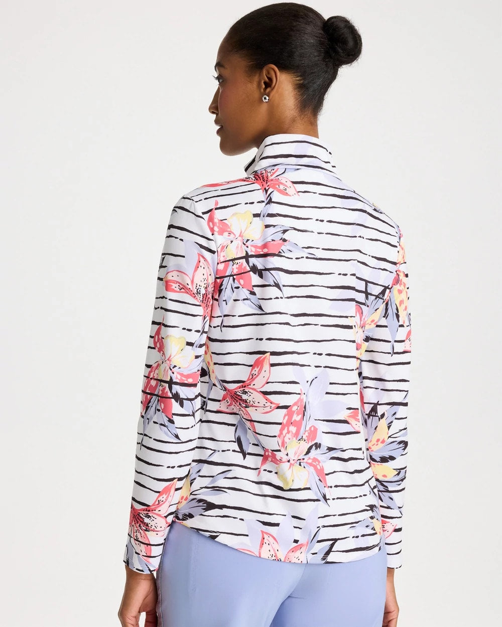 Chico's Latest - Zenergy® UPF Lily Print Half Zip Calypso Coral