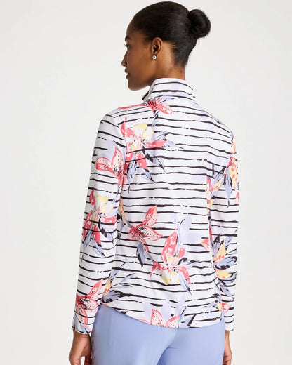Chico's Latest - Zenergy® UPF Lily Print Half Zip Calypso Coral