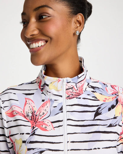 Chico's Latest - Zenergy® UPF Lily Print Half Zip Calypso Coral