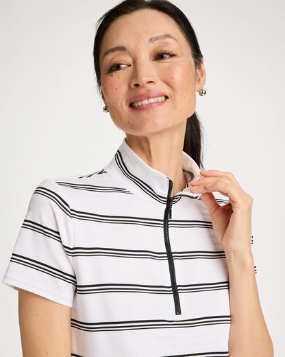 Chico's Top Pick - Zenergy® UPF Striped Half-Zip Polo Black