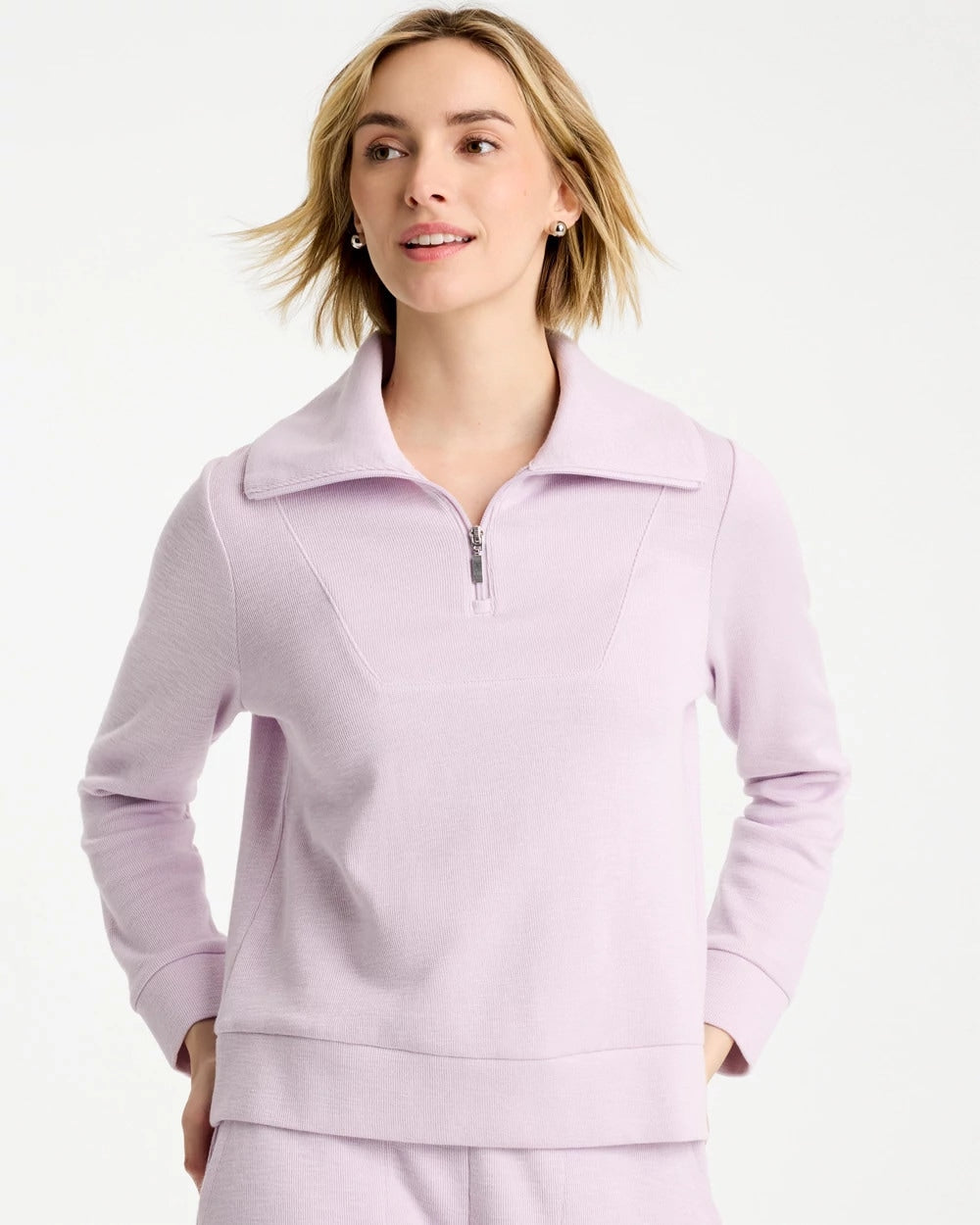 Chico's Essential - Zenergy® Beach Slub Half-Zip Pullover Top Pale Sweet Pea