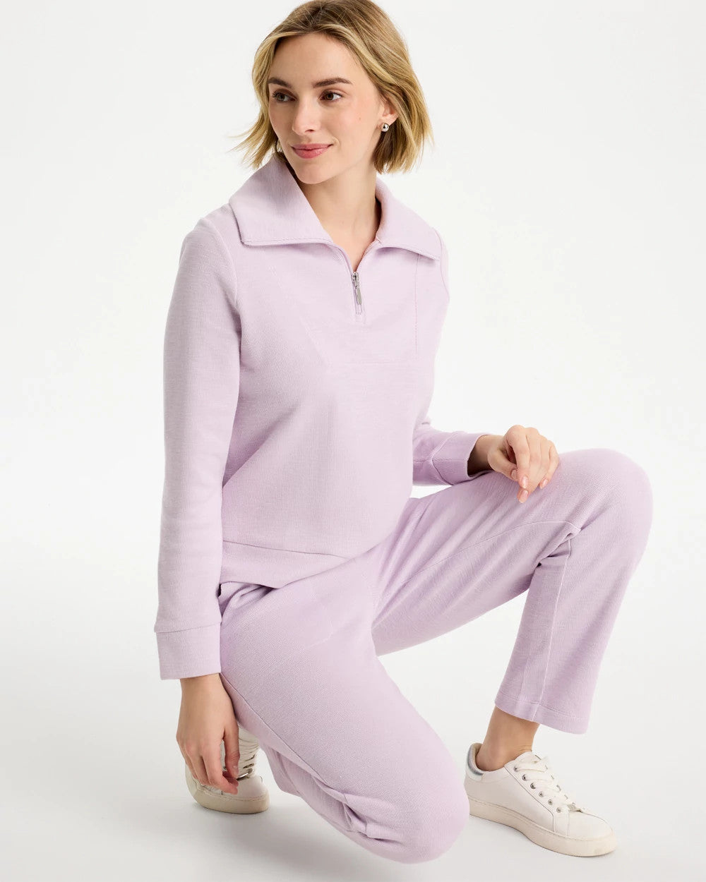 Chico's Essential - Zenergy® Beach Slub Half-Zip Pullover Top Pale Sweet Pea