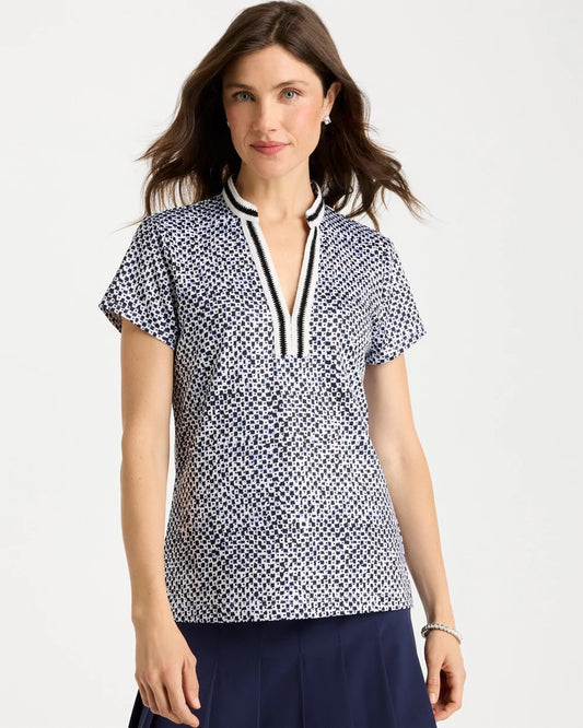 Chico's Exclusive - Zenergy® UPF Crochet Trim Polo Blue Muse