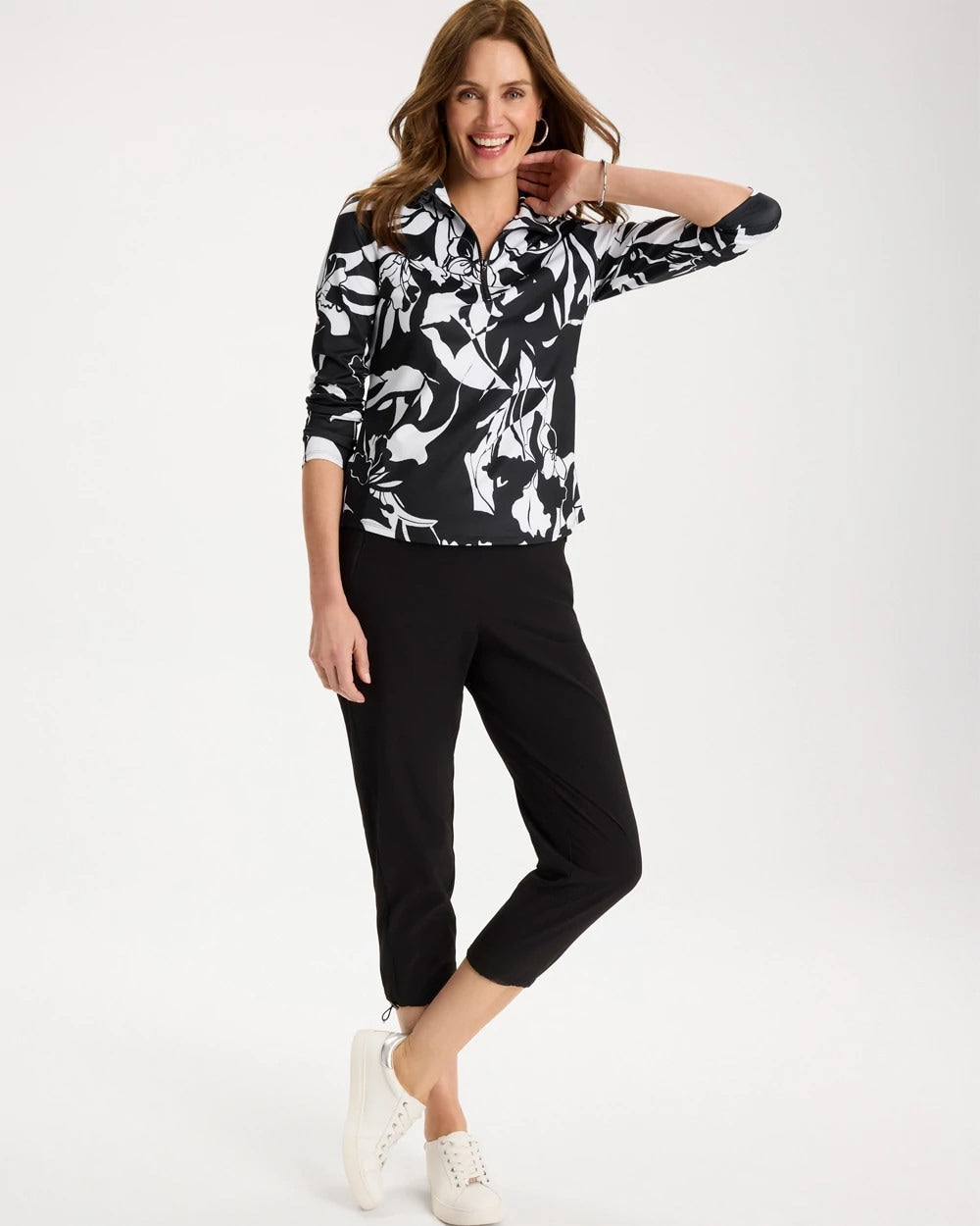 Chico's Latest - Zenergy® UPF Floral Nights Half Zip Black